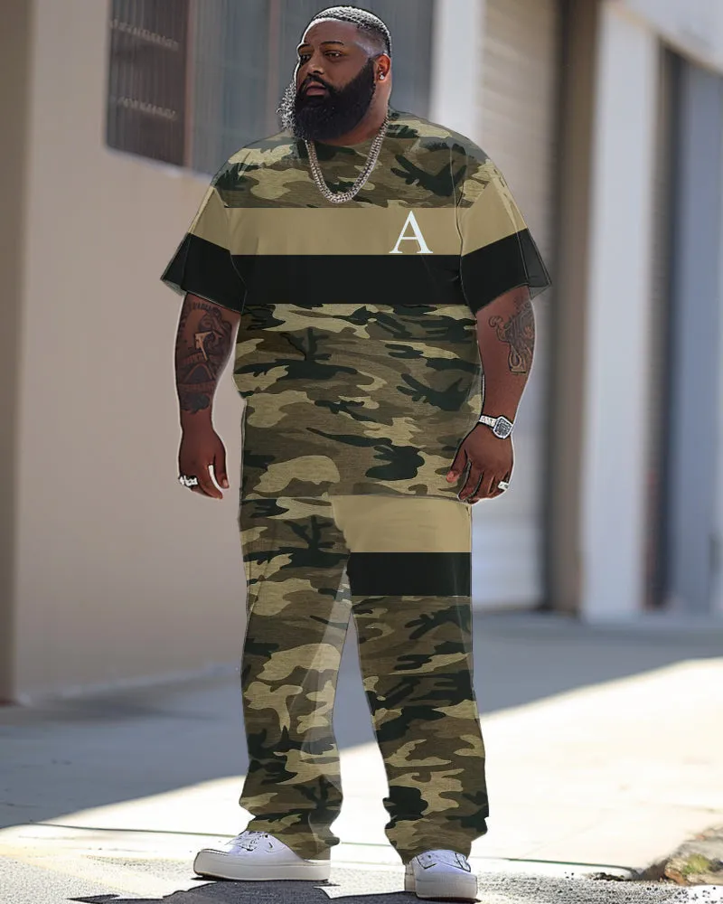 Men's Large Camouflage Patchwork Printed T-shirt Trousers Suit sold by Biggmans