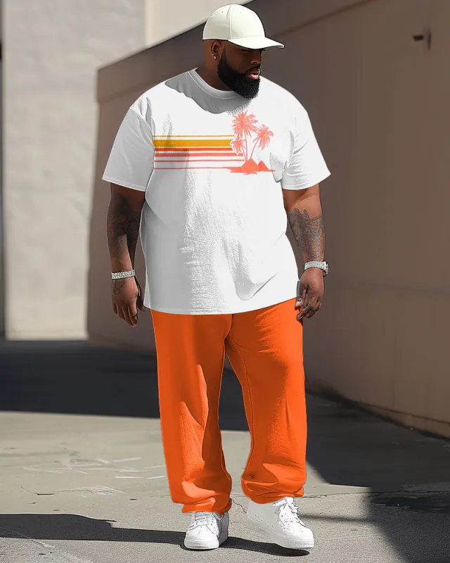 Men's Plus Size Hawaiian Gradient Stripe Coconut Tree Print T-Shirt Pants Suit sold by Biggmans