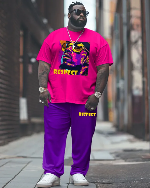 Men's Plus Size Street Fashion Graffiti Avatar RESPECT Letter Print T-Shirt Trousers Suit sold by Biggmans