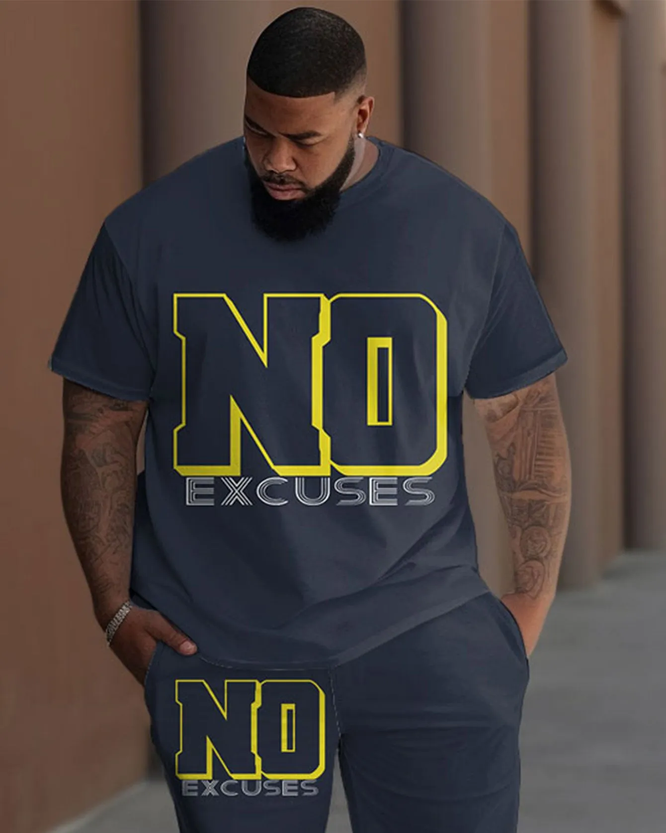 Men's Plus Size No Excuses Print T-Shirt Trousers Suit sold by Biggmans product image thumbnail 2
