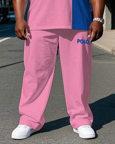 Big Men's Blue & Pink Color Block POLO Printed Casual Short Sleeve T-shirt Pants Set with Drawstring sold by Biggmans product image thumbnail 3
