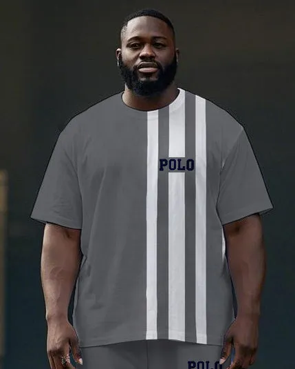 Men's Big Size Simple Fashion Stripe POLO Letter Printed Casual Short Sleeve T-shirt Pants Set sold by Biggmans product image thumbnail 2