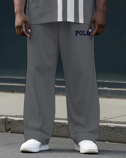 Men's Big Size Simple Fashion Stripe POLO Letter Printed Casual Short Sleeve T-shirt Pants Set sold by Biggmans product image thumbnail 3