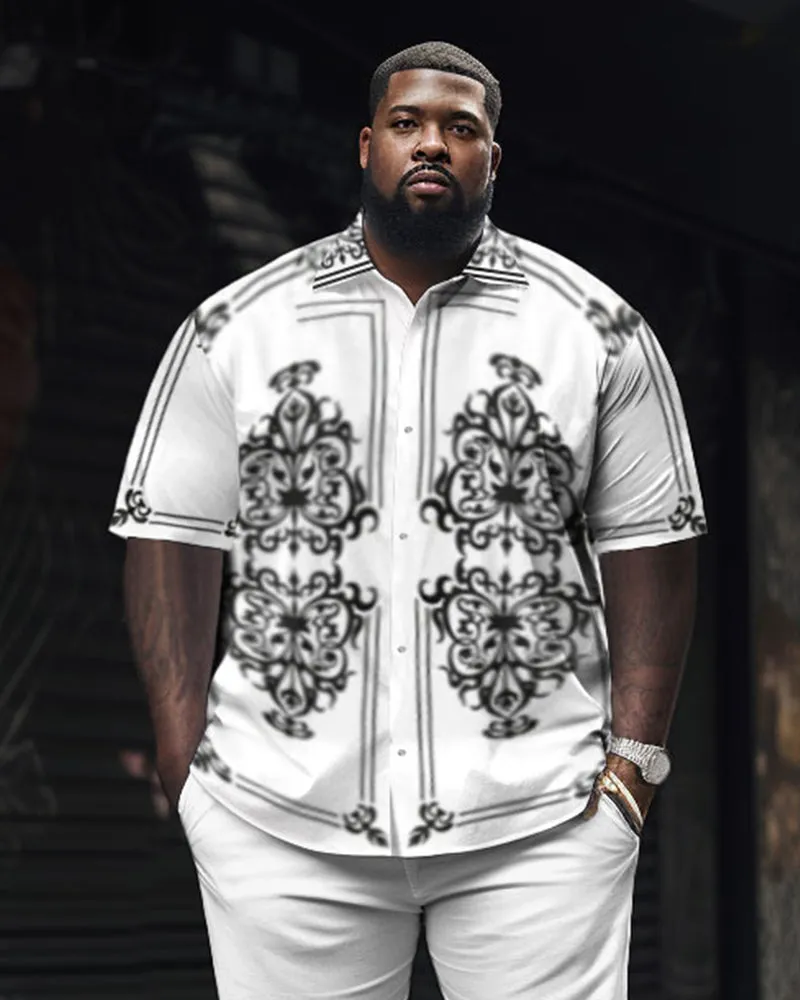 Men's Plus Size Elegant Classic Geometric Short Sleeve Shirt Shorts Set sold by Biggmans product image thumbnail 2