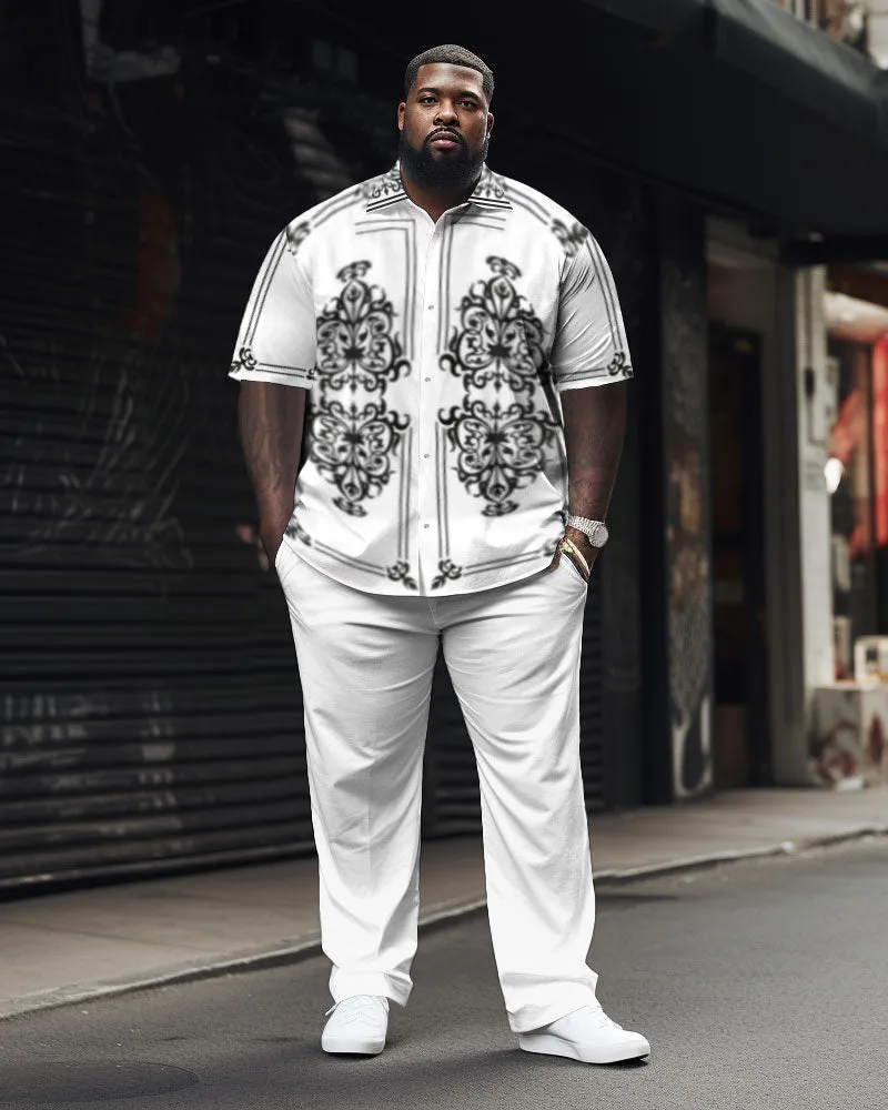 Men's Plus Size Elegant Classic Geometric Short Sleeve Shirt Shorts Set sold by Biggmans