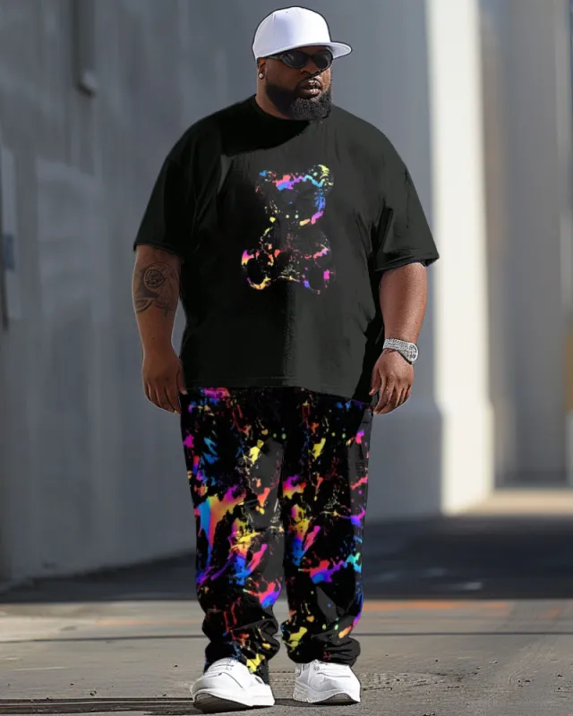 Men's Large Casual Color Ink Print T-Shirt Trousers Suit sold by Biggmans