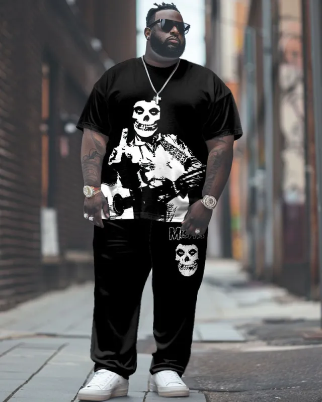 Men's Plus Size Street Fashion Music Skull Print T-Shirt Trousers Suit sold by Biggmans