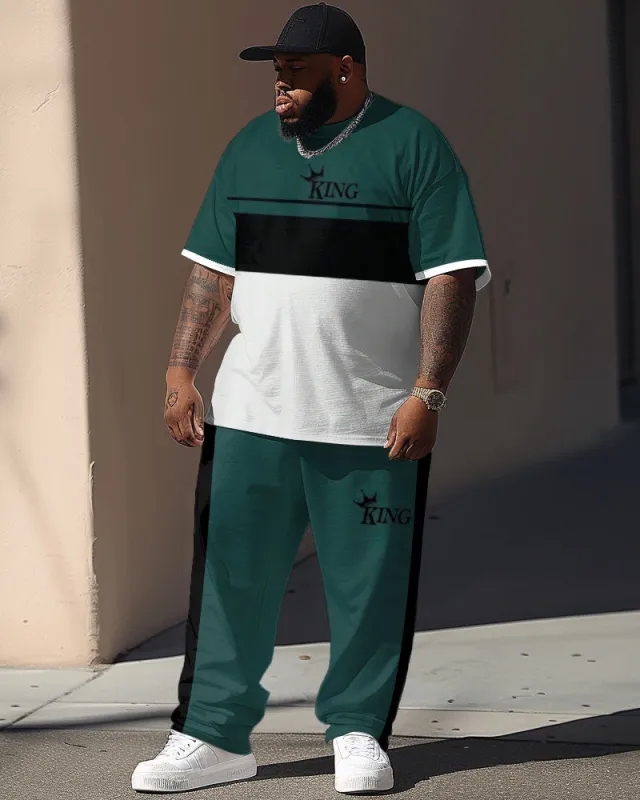 Street Green Color Block King Letter Print Big & Tall Men's Set sold by Biggmans