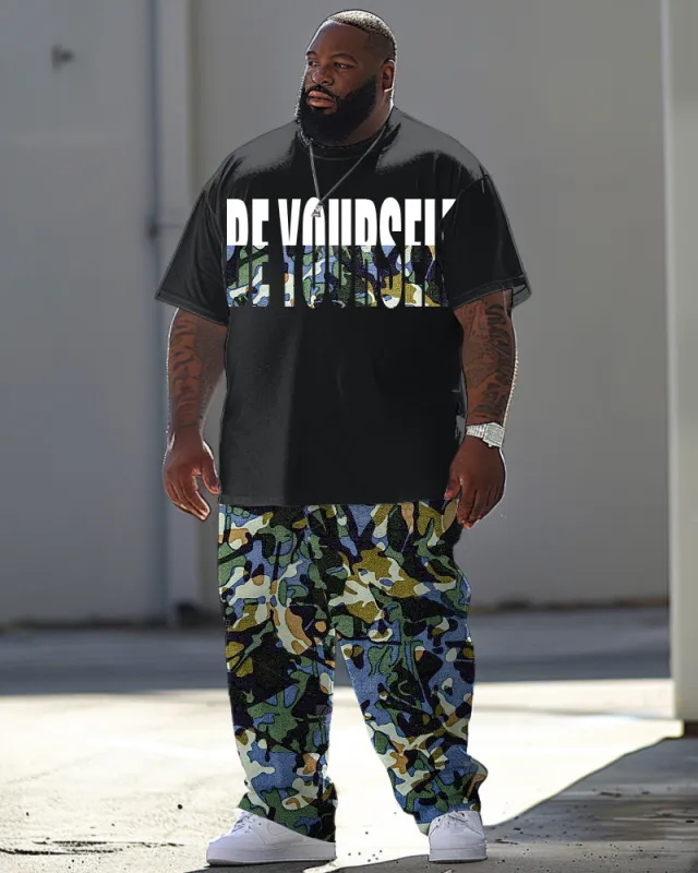 Men's Big & Tall BE YOURSELF Camouflage Print T-Shirt Pants Breathable Set sold by Biggmans