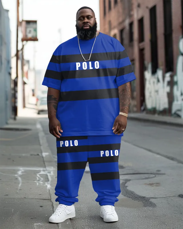 Men's Big & Tall Street Fashion POLO Letter Black Striped T-Shirt Trousers Set sold by Biggmans