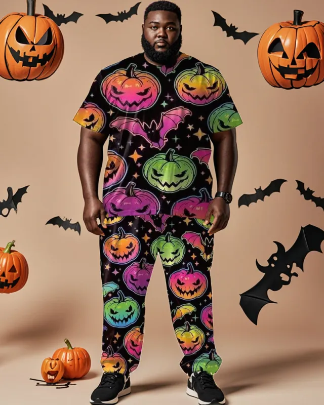 Halloween Pumpkin Casual Short-sleeved T-shirt Big Men's Set sold by Biggmans