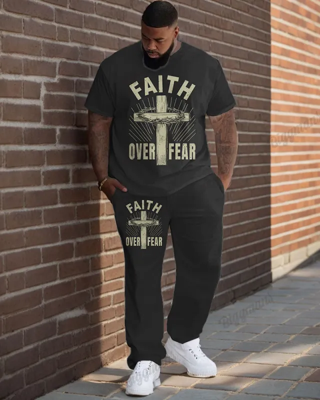 Men's Big & Tall Faith Over Fear Print T-Shirt Trousers Set sold by Biggmans