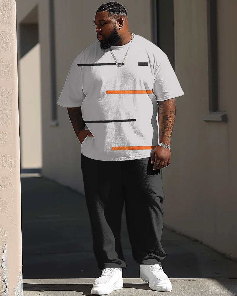 Men's Big & Tall Casual Simple Striped Print Short Sleeve T-shirt and Trousers Set sold by Biggmans