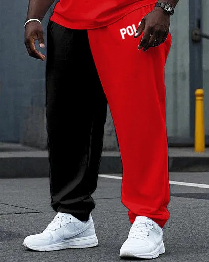Big Men's Casual Red and Black Color Block POLO Printed Short Sleeve T-shirt Drawstring Pants Set sold by Biggmans product image thumbnail 3