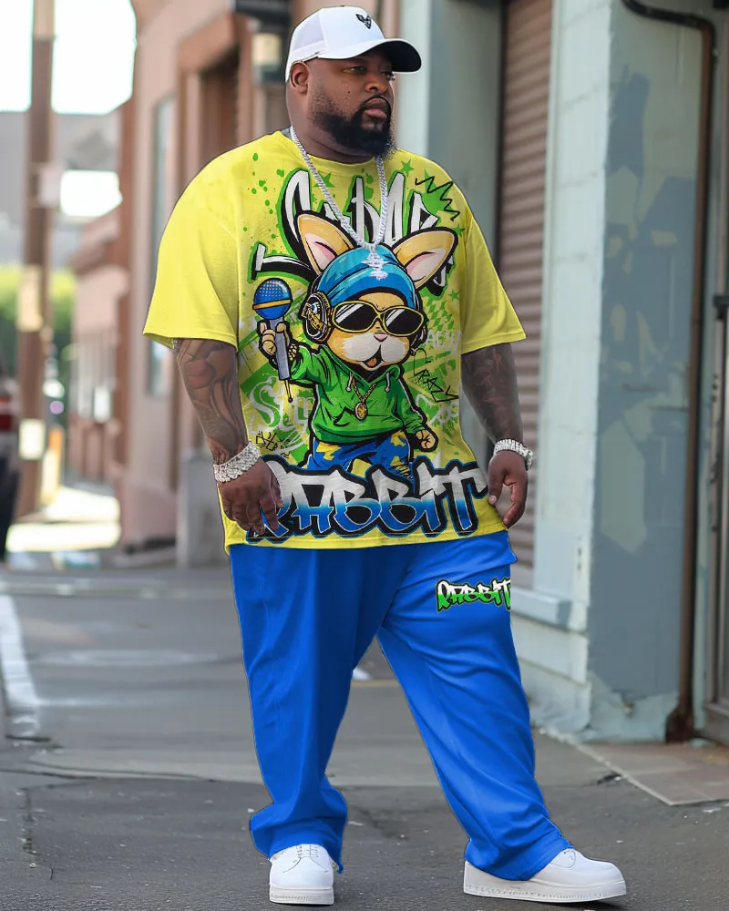 Men's Large Street Casual Rabbit Graffiti Alphabet Print T-Shirt Trousers Suit sold by Biggmans