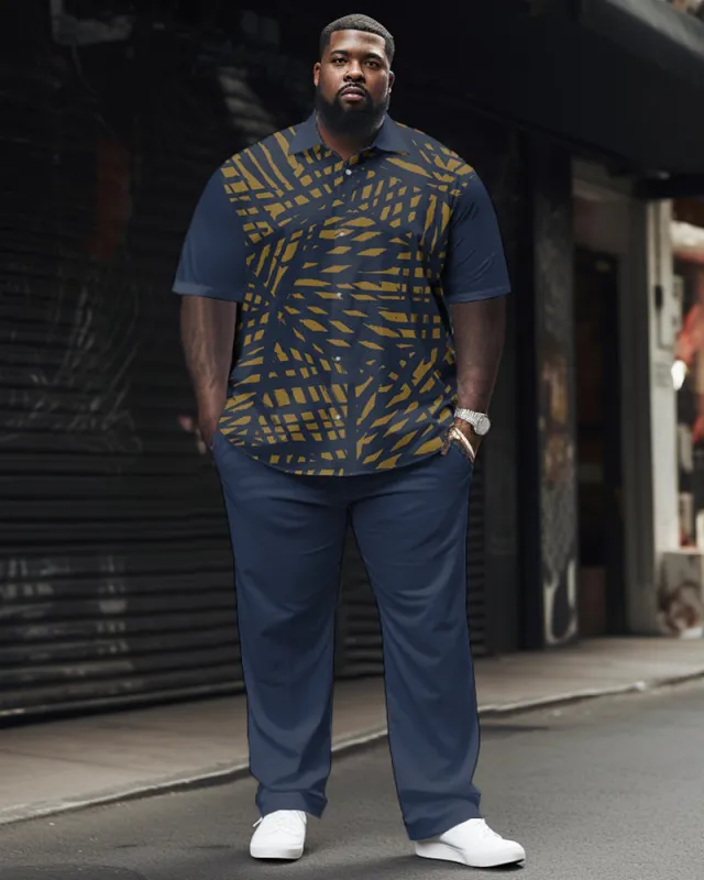 Colorblock Geometric Pattern Big & Tall Classic Printed Men's Short-sleeved Pants Set sold by Biggmans
