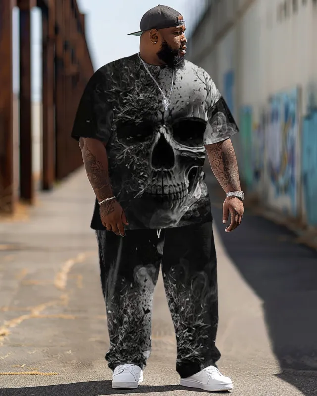 Fashion Mist Gradient Skull Print Men's Big & Tall T-Shirt Trousers Set sold by Biggmans