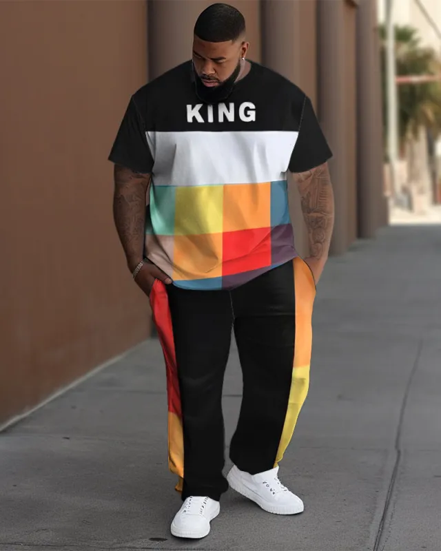 Men's Plus Size Casual Geometric Letter Print T-Shirt Trousers Set sold by Biggmans
