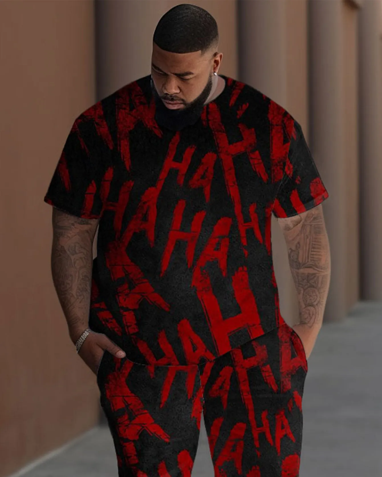 Big Men's HA Bloody Print T-Shirt Trousers Set sold by Biggmans product image thumbnail 2