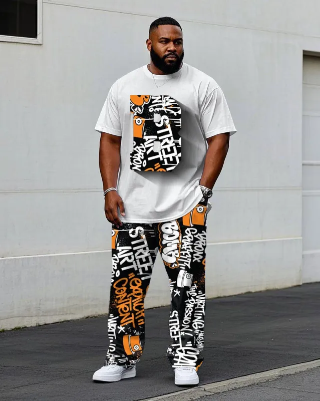 Men's Big & Tall Street Graffiti Design "B" Stereoscopic Projection Printing Short Sleeve T-Shirt Trousers Set sold by Biggmans