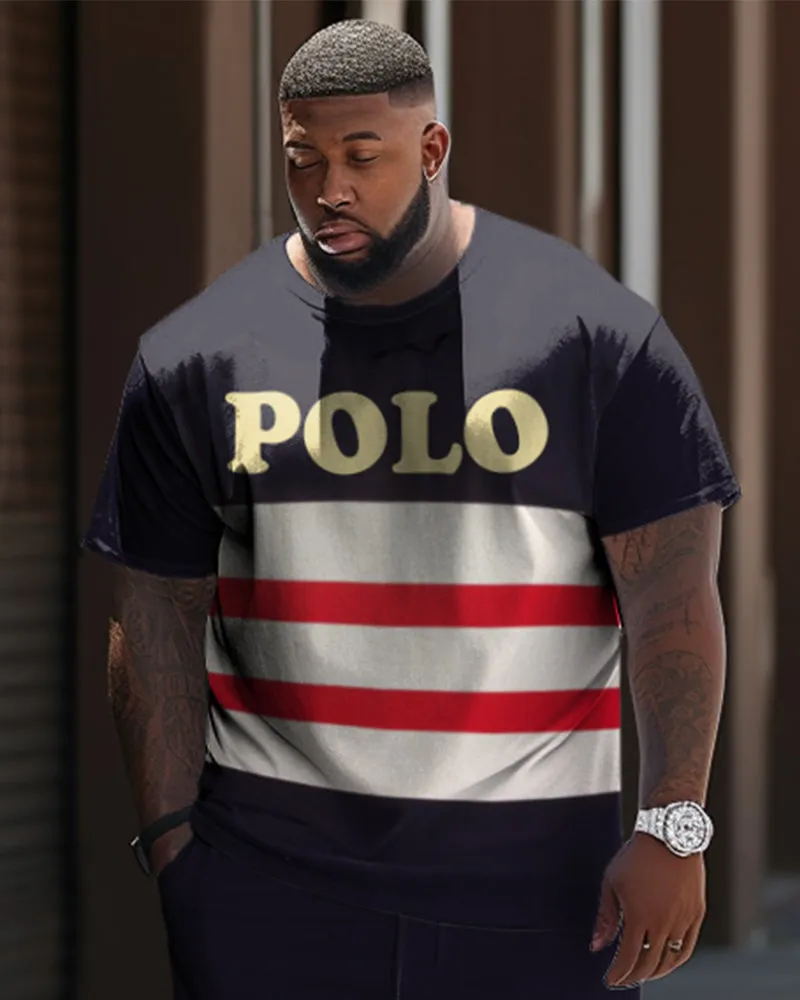 Big & Tall Men's Striped Color Matching Sports And Leisure Two-Piece Set sold by Biggmans product image thumbnail 2