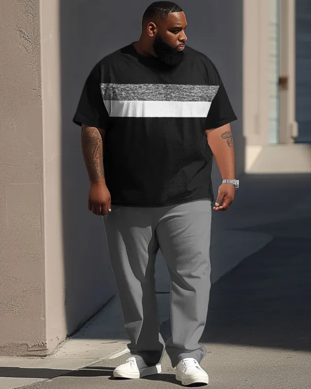 Big & Tall Guy's Casual Colorblock Printed Short Sleeve Trousers Set sold by Biggmans