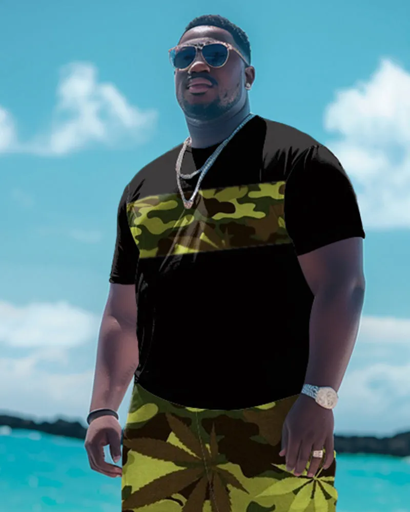 Men's Big & Tall Camouflage Leaves Stitching T-shirt Trousers Set sold by Biggmans product image thumbnail 2