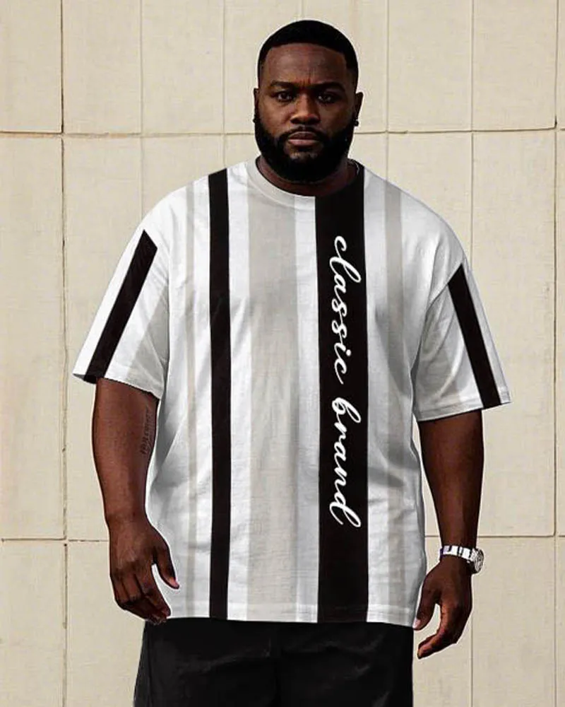 Men's Big & Tall Slim Striped Letter Printed Short-sleeved T-shirt Trousers Set sold by Biggmans product image thumbnail 2