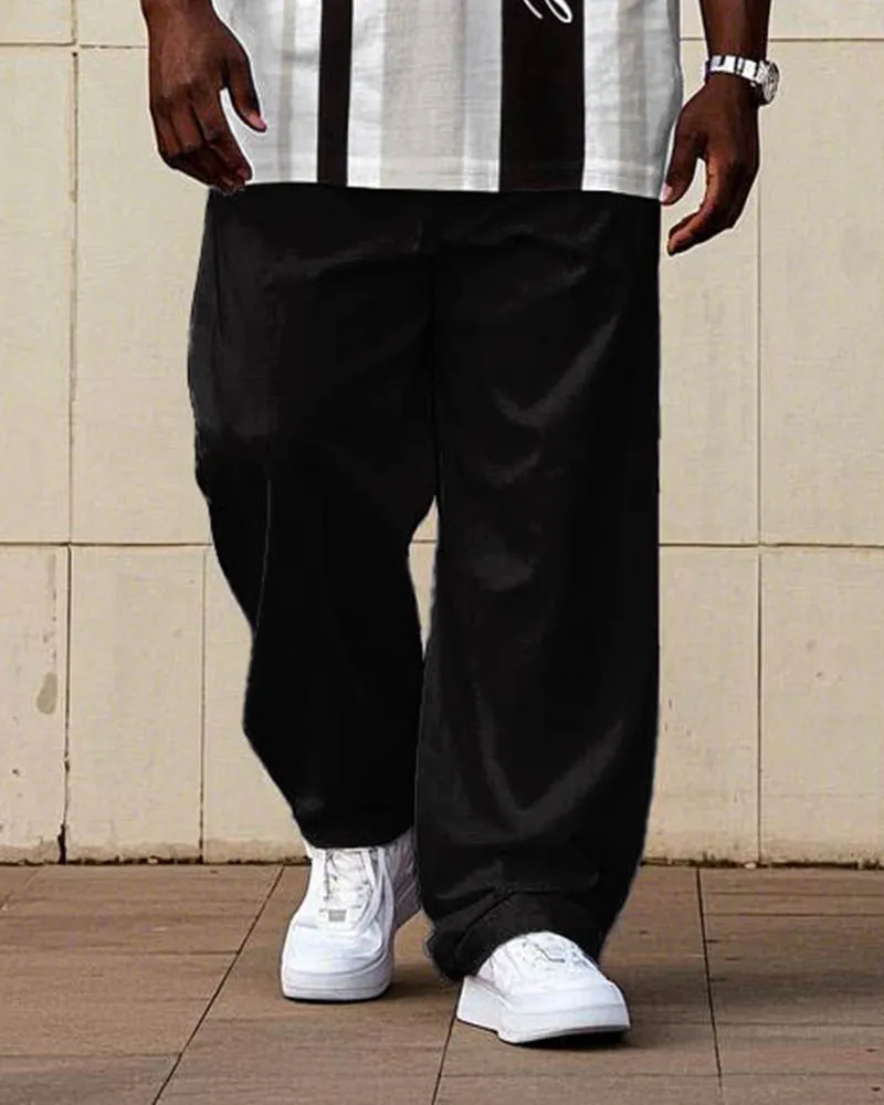 Men's Big & Tall Slim Striped Letter Printed Short-sleeved T-shirt Trousers Set sold by Biggmans product image thumbnail 3