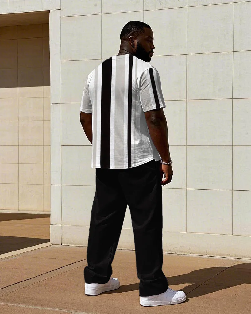 Men's Big & Tall Slim Striped Letter Printed Short-sleeved T-shirt Trousers Set sold by Biggmans product image thumbnail 4