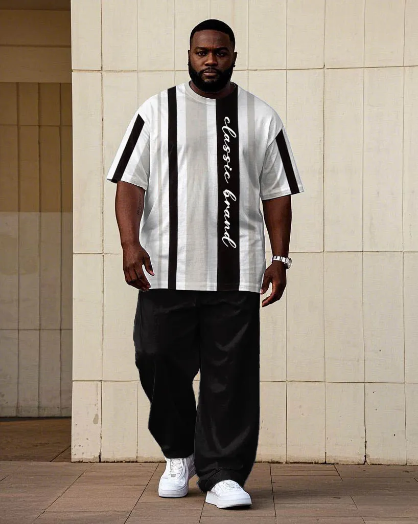 Men's Big & Tall Slim Striped Letter Printed Short-sleeved T-shirt Trousers Set sold by Biggmans