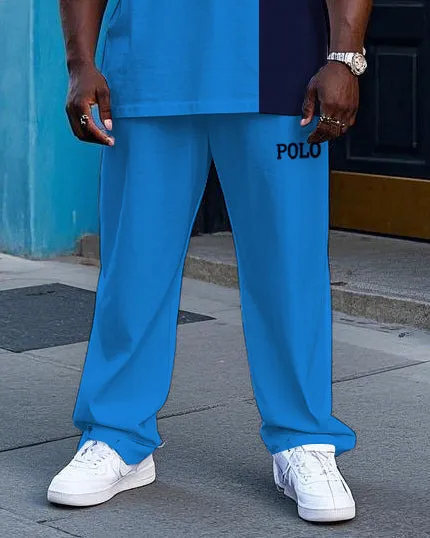 Big Men's Casual Splicing Blue Color Block POLO Printed Short Sleeve T-shirt Drawstring Pants Set sold by Biggmans product image thumbnail 3