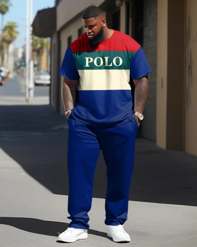 Big Men's Casual Two-Piece Color Matching Short-Sleeved T-shirt Set sold by Biggmans