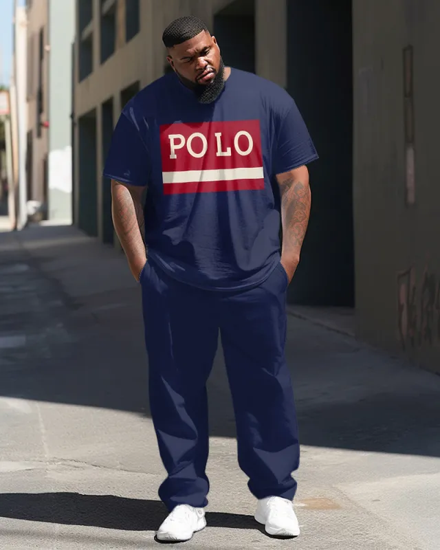 Color Matching Men's Casual Two-Piece Set Plus Size Short-Sleeved T-shirts sold by Biggmans