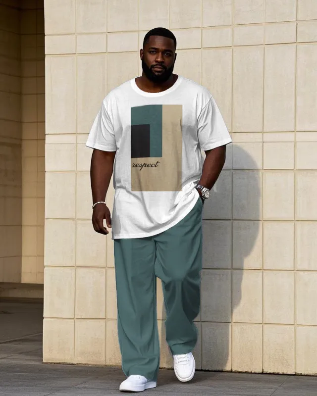 Men's Big & Tall Casual Colorblock Pattern Printed Short-sleeved T-shirt Trousers Set sold by Biggmans