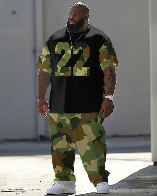 Men's Large Casual Camouflage Print T-Shirt Pants Set made by Biggmans