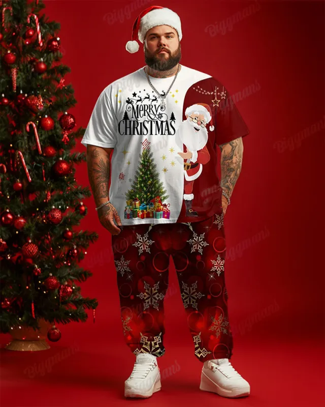 Men's Big and Tall Colorblock Santa Letter Print T-Shirt Trousers Set sold by Biggmans