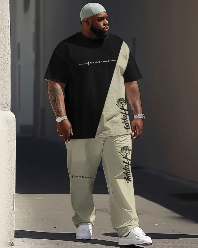 Street Simple Colorblock Rose Letter Print Large Men's Set sold by Biggmans