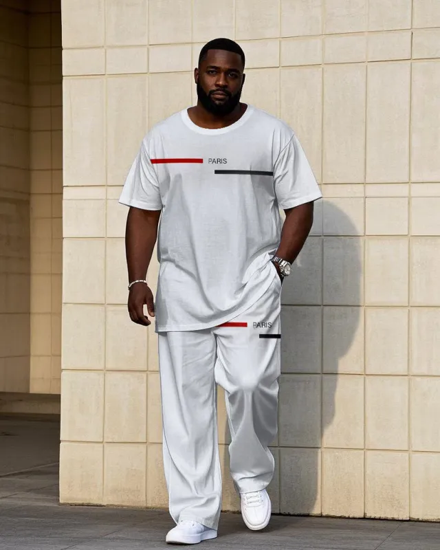Men's Big & Tall Casual White Chest Printed Short-sleeved T-shirt Trousers Set sold by Biggmans