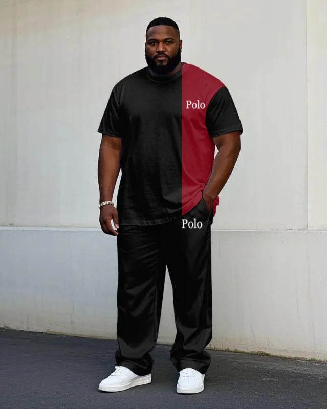 Men's Big & Tall Black & Red Colorblock Printed Short-sleeved T-shirt Trousers Set sold by Biggmans