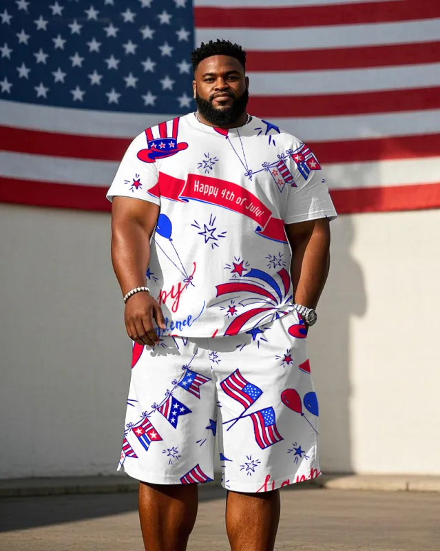 Men's Plus Size Celebrate Independence Day Short Sleeve T-Shirt Shorts Suit sold by Biggmans