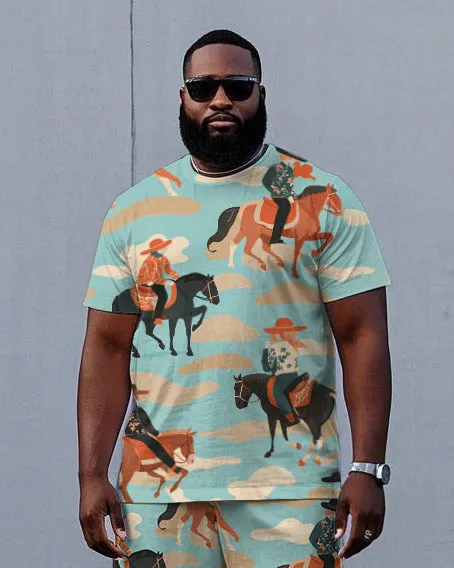 Big Men Hawaiian Style Horse Riding Cowboy Print Short Sleeve T-shirt and Shorts Set sold by Biggmans product image thumbnail 2