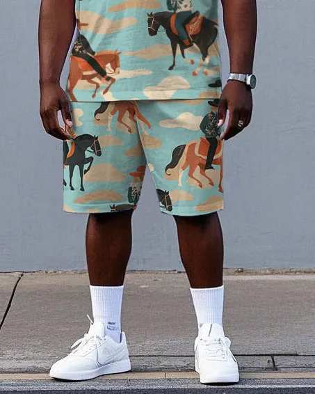 Big Men Hawaiian Style Horse Riding Cowboy Print Short Sleeve T-shirt and Shorts Set sold by Biggmans product image thumbnail 3