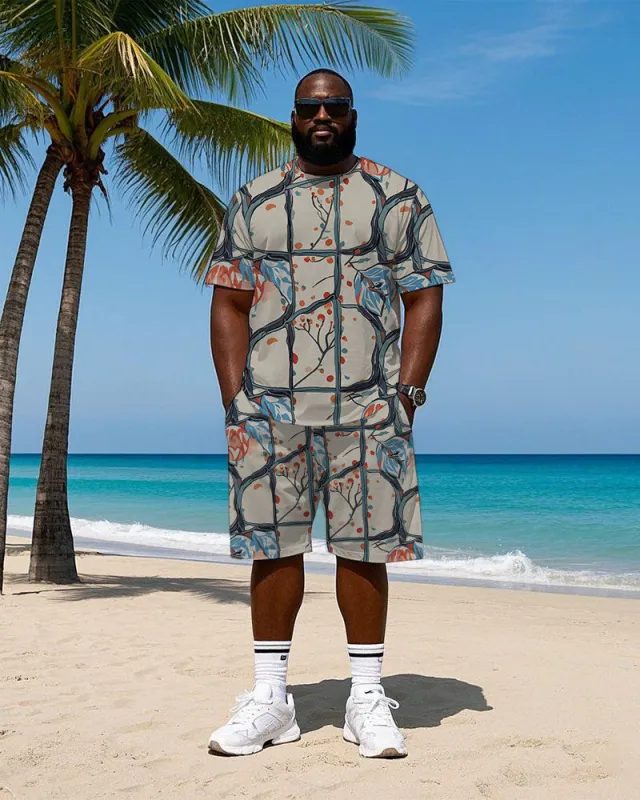 Men's Big and Tall Vintage Floral Branch Print Short Sleeve T-Shirt and Shorts Set sold by Biggmans