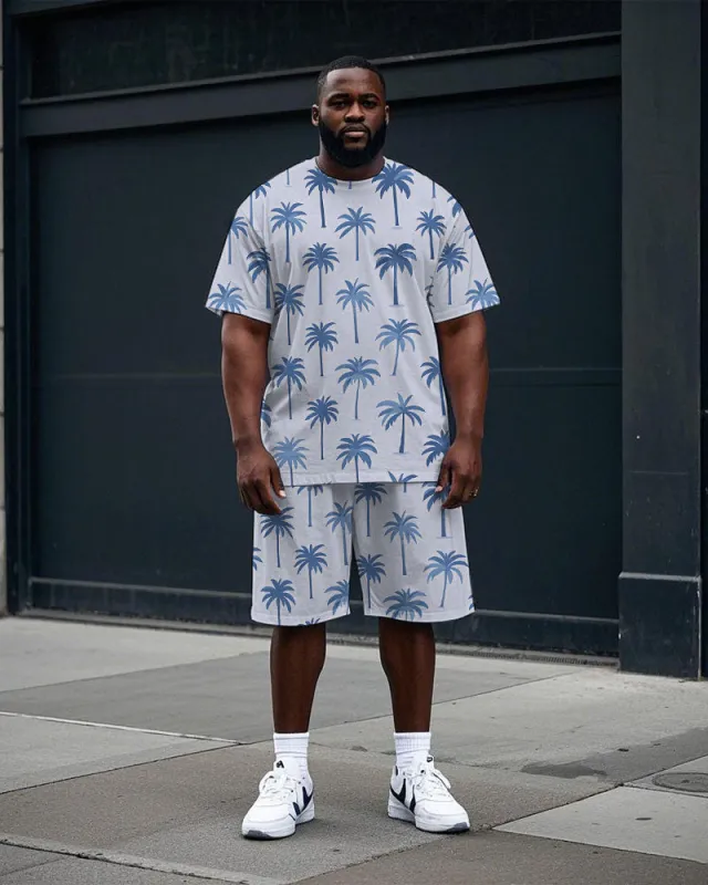 Men's Big Size Hawaiian Style Coconut Trees All Over Printed Short Sleeve T-shirt and Shorts Set sold by Biggmans