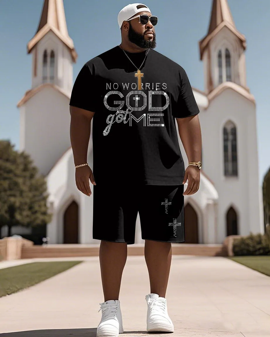 Men's Plus Size No Worries Gold Got Me Print Short Sleeve T-Shirt Shorts Suit sold by Biggmans