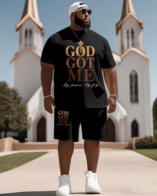 Men's Plus Size Gold Got Me Letters Print Short Sleeve T-Shirt Shorts Suit sold by Biggmans