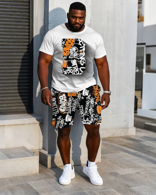 Men's Plus Size Street Fashion Chest Stereoscopic Projection "B" Printed Short-sleeved T-shirt Shorts Suit sold by Biggmans
