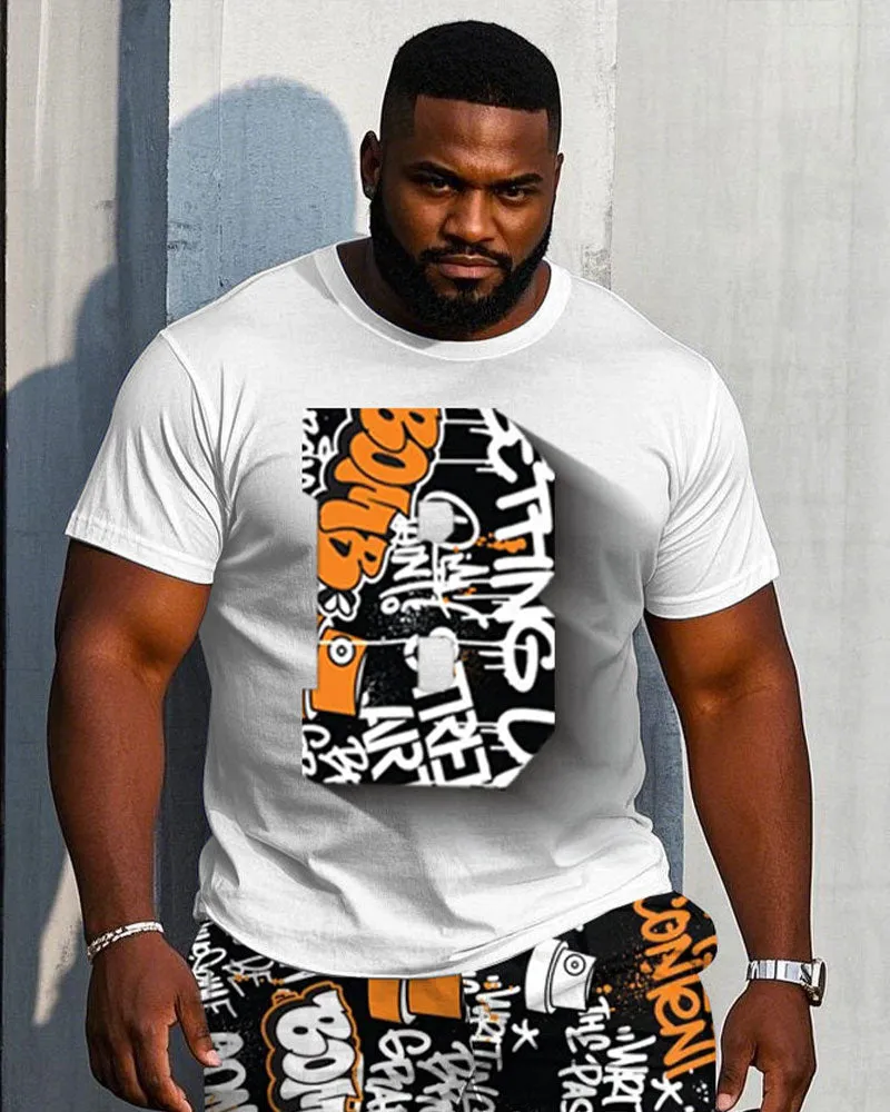 Men's Plus Size Street Fashion Chest Stereoscopic Projection "B" Printed Short-sleeved T-shirt Shorts Suit sold by Biggmans product image thumbnail 2