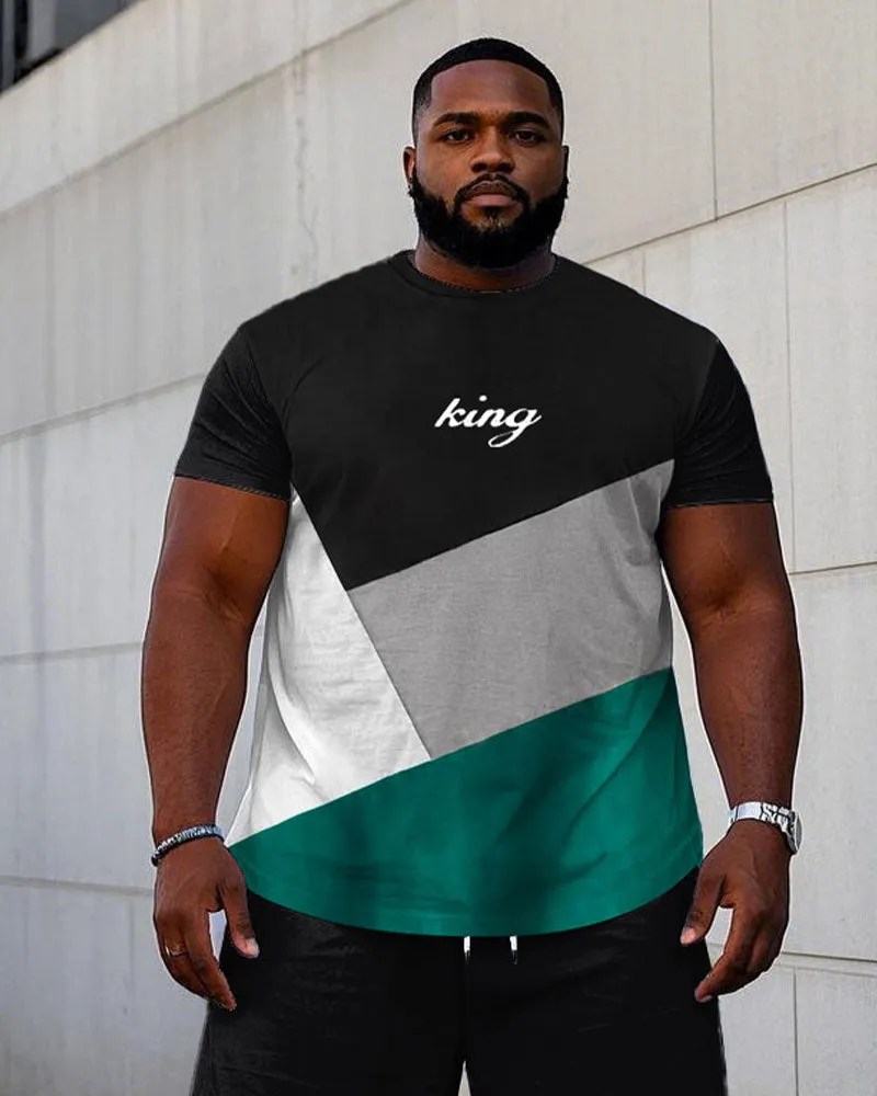 Men's Plus Size Casual Black & Green Colorblock Short Sleeve T-Shirt Shorts Suit sold by Biggmans product image thumbnail 2